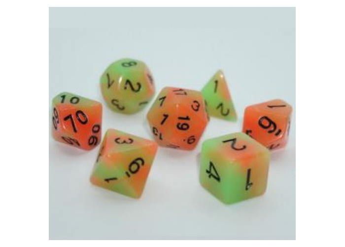 Набір кубиків Double Color Glow in the dark 7 Dice Set - Green-Orange g7dglowdc01 фото