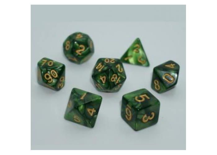 Набір кубиків Pearl 7 Dice Set - Dark Green (w-gold) g7dpearl12 фото